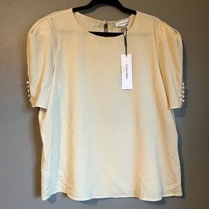 NWT Calvin Klein Sz XL Women’s Beige Tan Button Sleeve Blouse Top Ret $59!